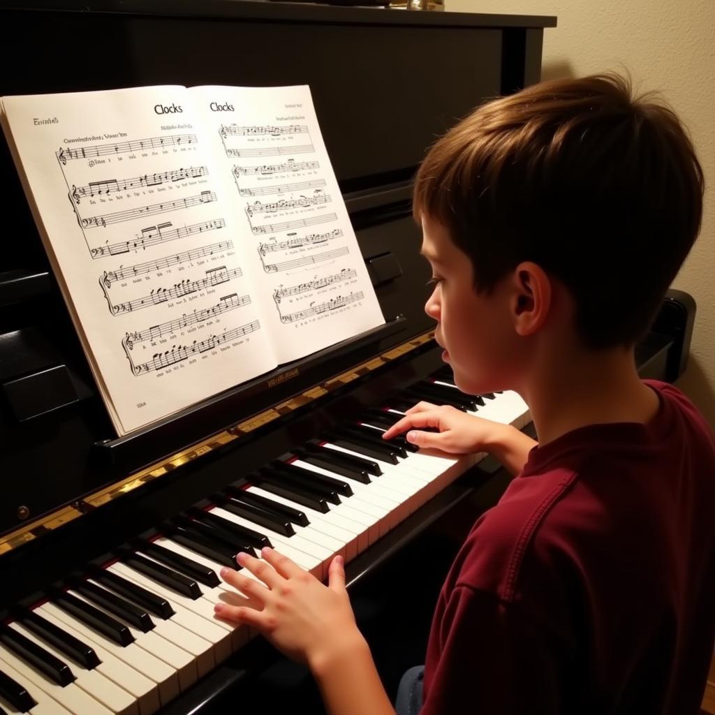 Beginner Pianist Using Free Sheet Music for Coldplay's Clocks