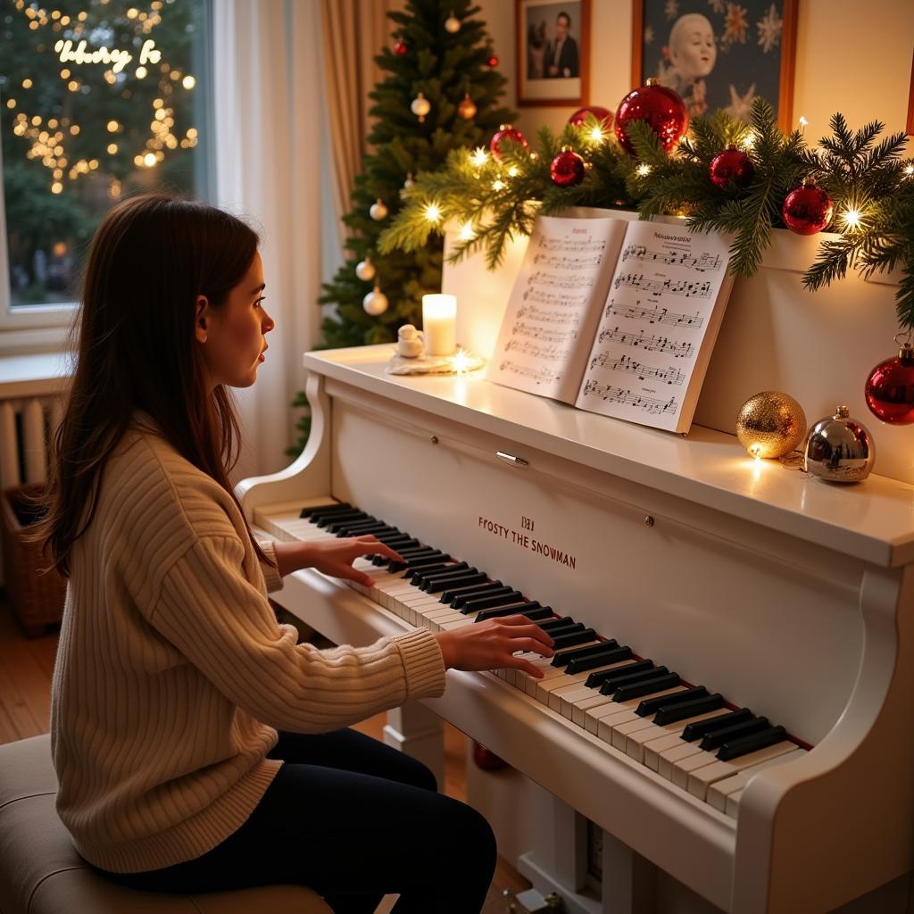 Playing Frosty the Snowman on a White Piano