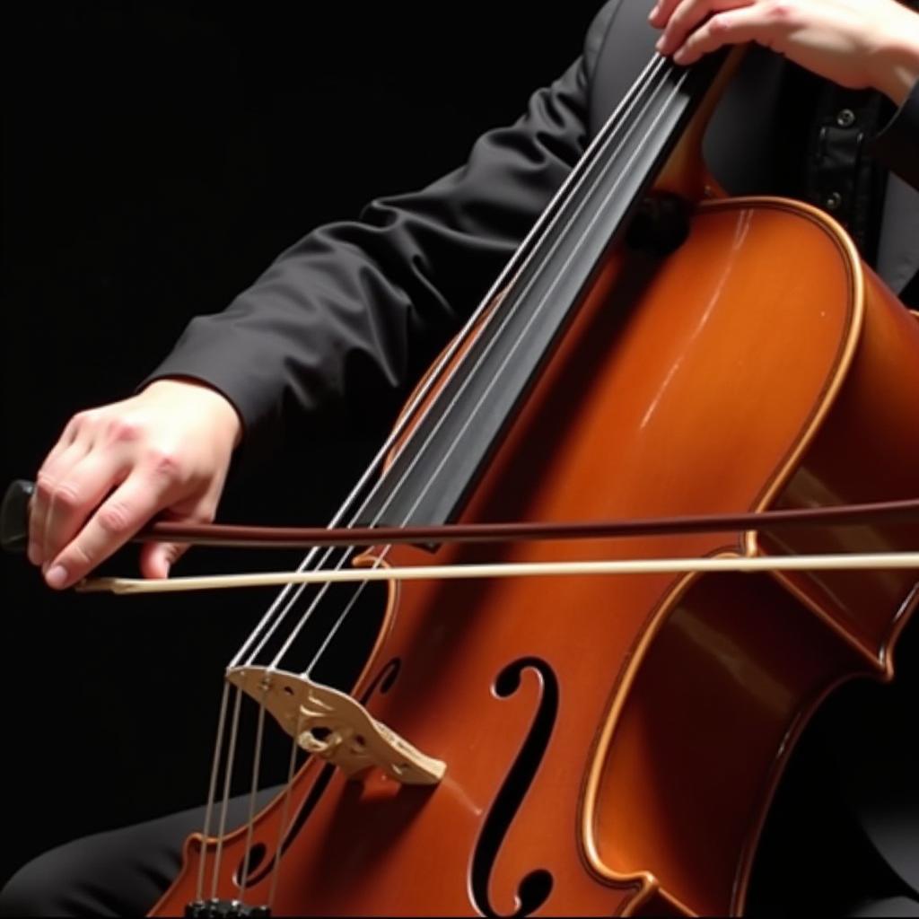 Close-up of a cellist's hands playing "Mary, Did You Know"