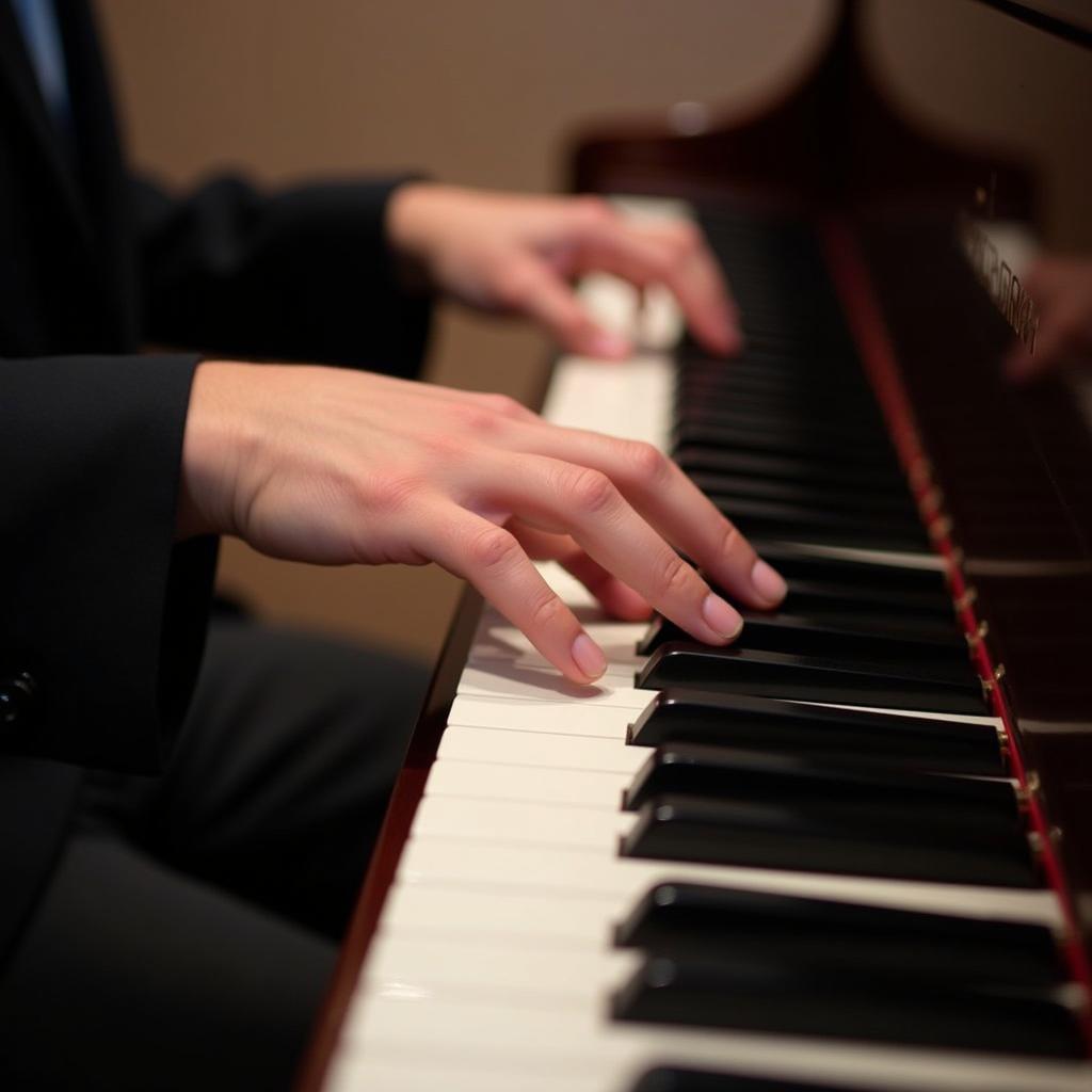 A Close-Up of Hands Playing Moon River on Piano Keys