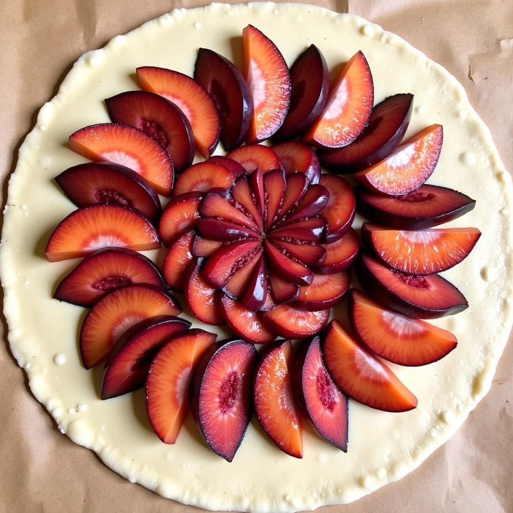 Arranging Plum Slices on Tart