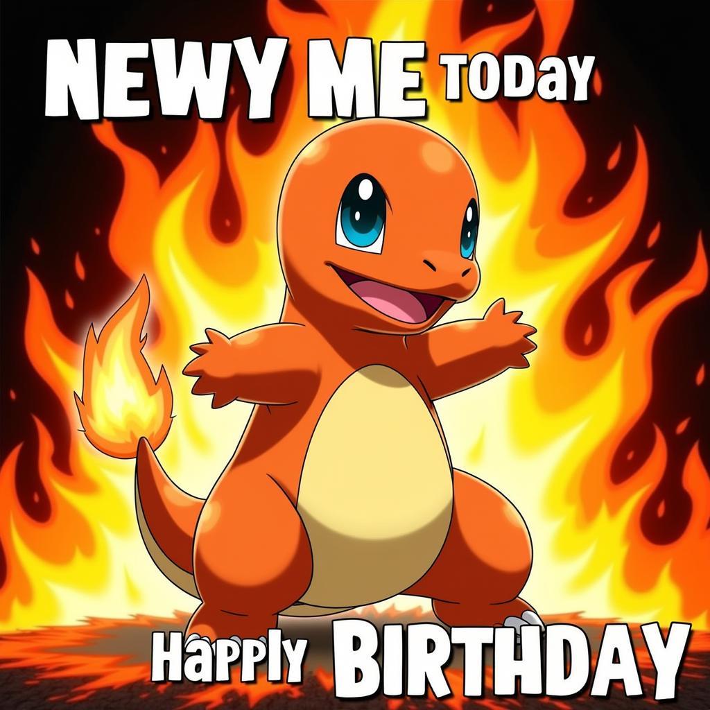 Charmander birthday card with flames