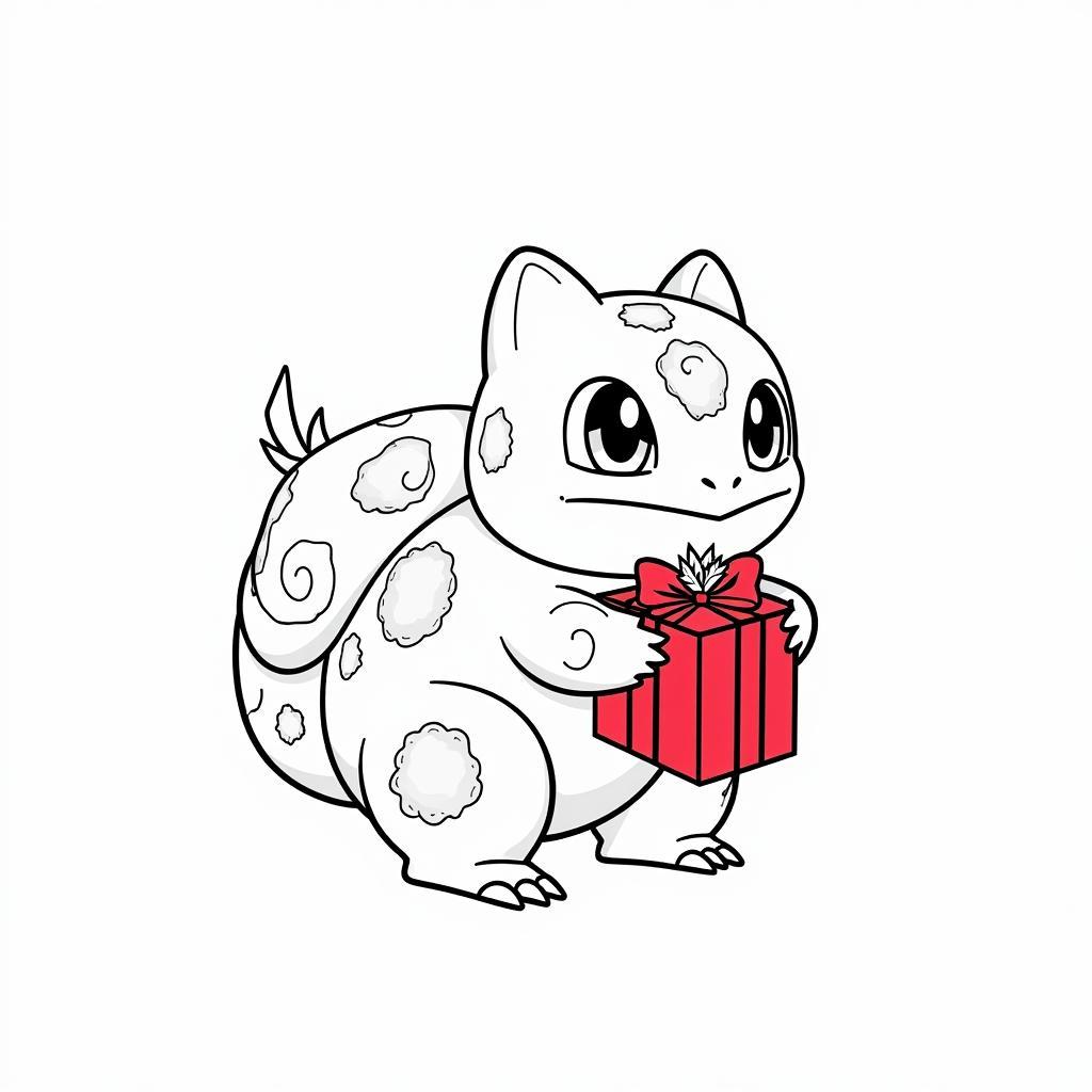 Bulbasaur with Christmas present coloring page