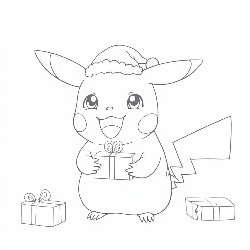 Pikachu wearing Santa hat coloring page