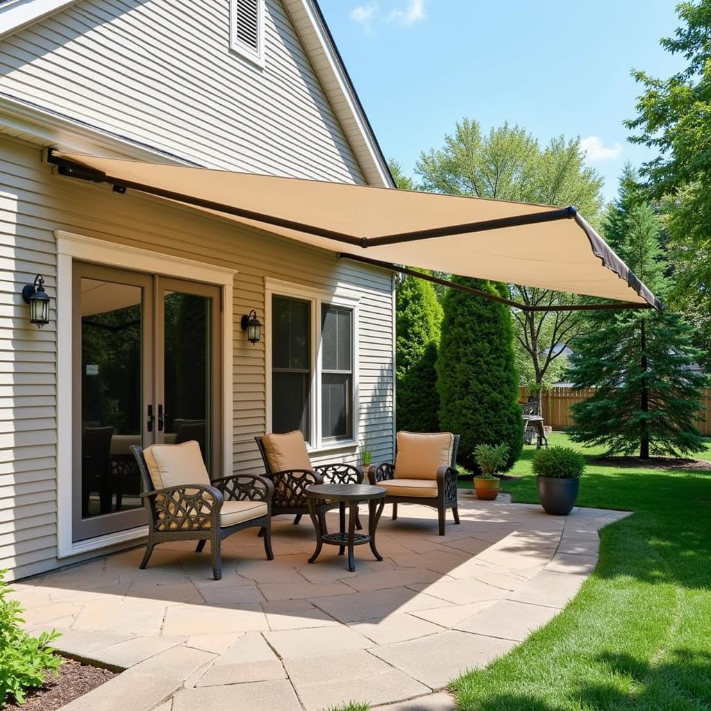 Pole Free Standing Awning on Residential Patio