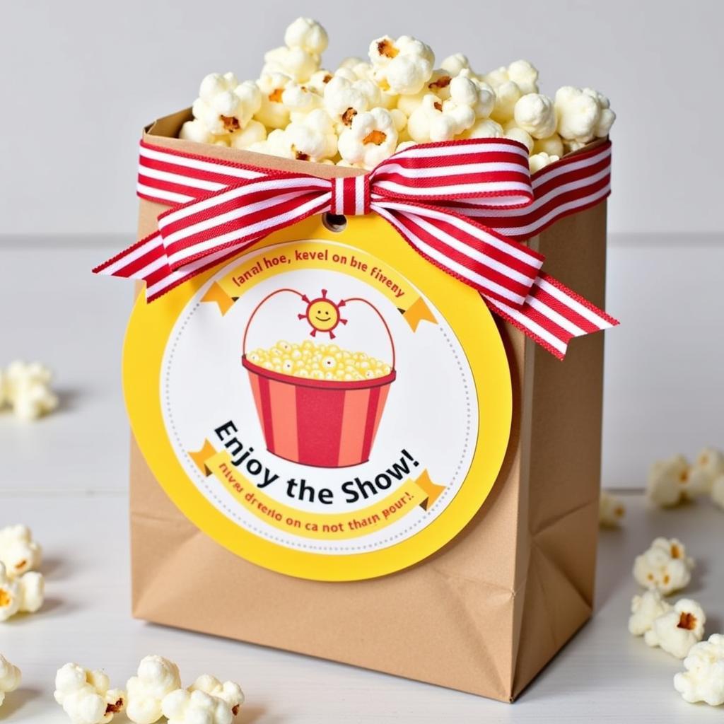 Popcorn Gift Tag Tied to a Gift Bag