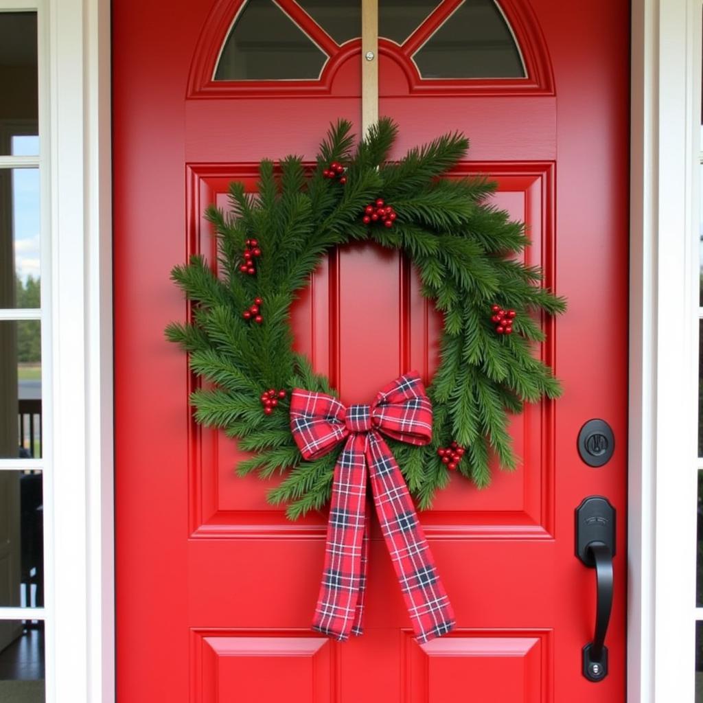 Printable Christmas Wreath Displayed on Front Door