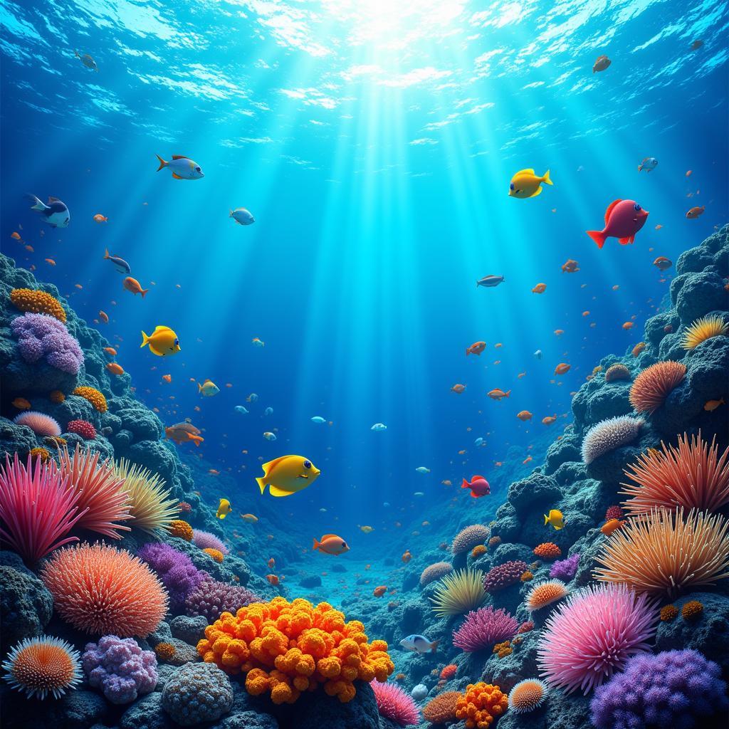 Free printable diorama backgrounds depicting an underwater scene.