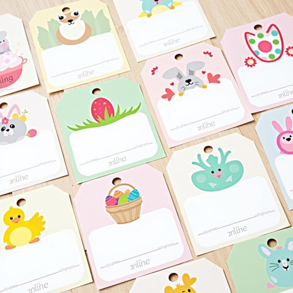 Printable Easter gift tags with different designs - bunnies, eggs, chicks