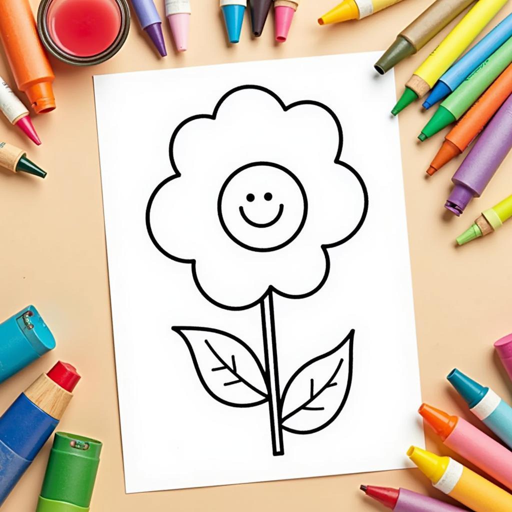 Printable coloring pages with large, simple flower outlines for kids