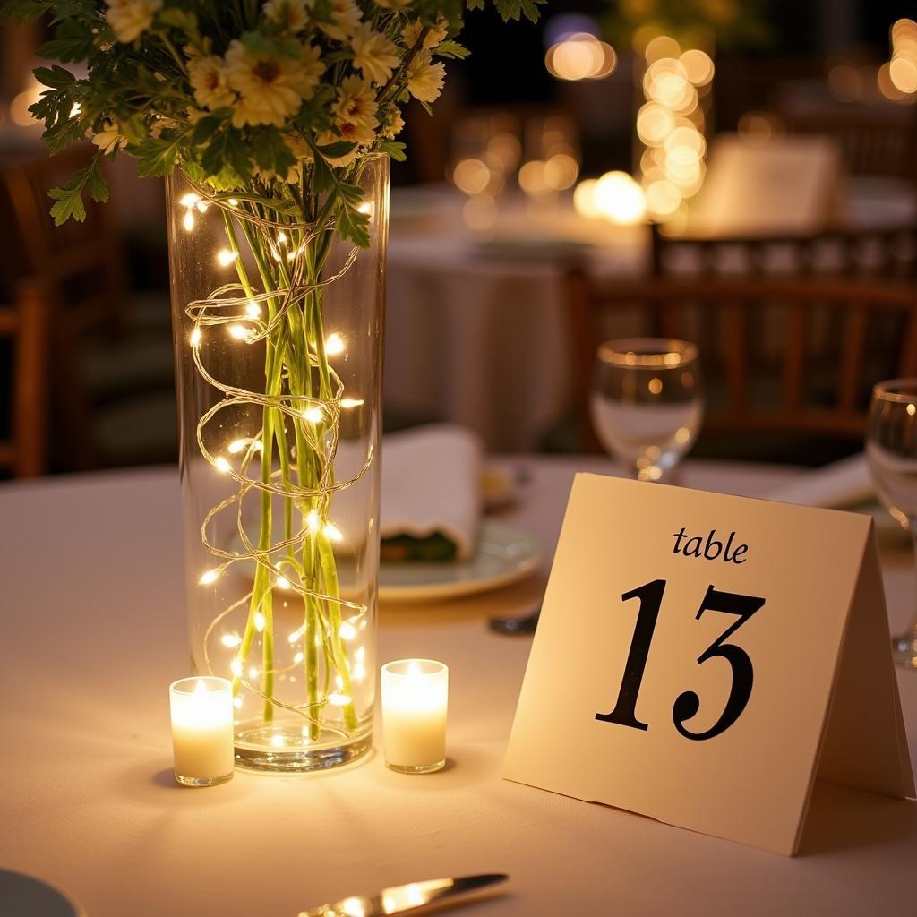 Table numbers illuminated with fairy lights