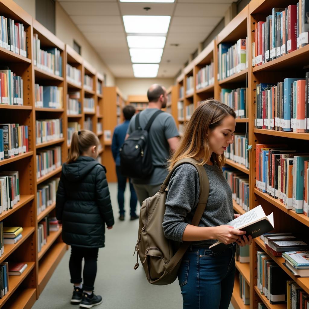 People browsing audiobooks in a public library