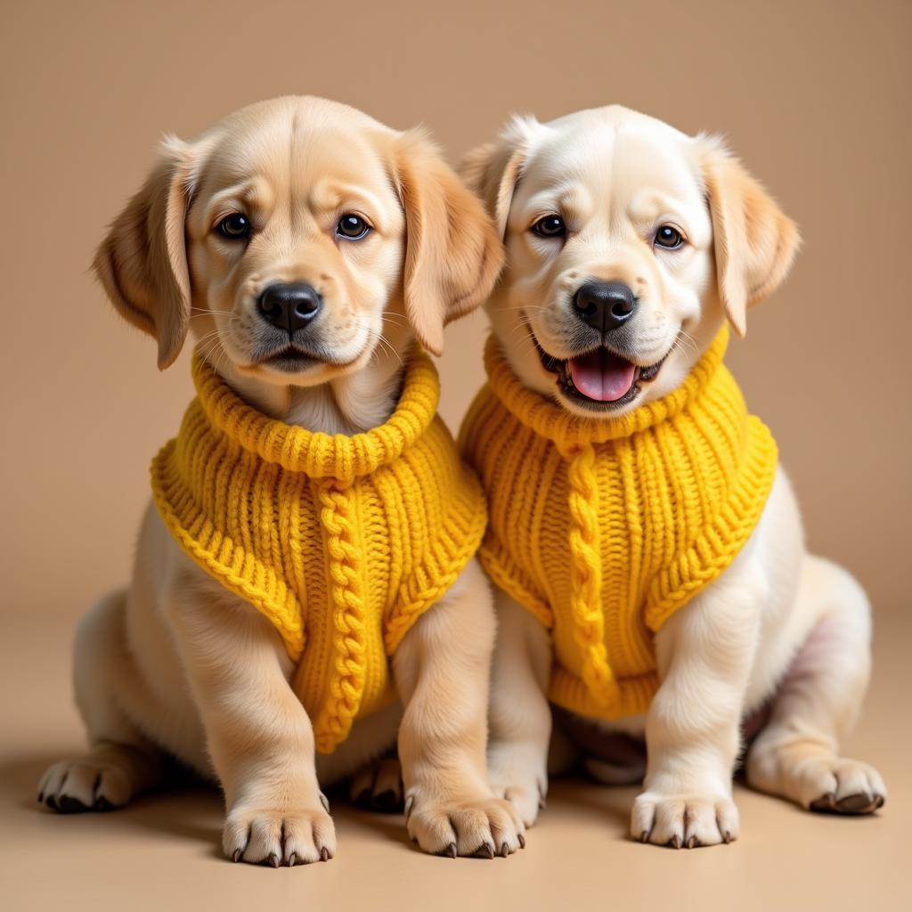 Puppies in Matching Knitted Sweaters