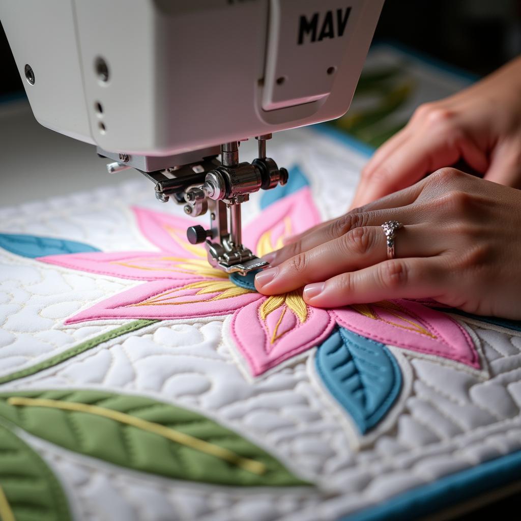 Quilter Creating a Quilt with Digital Designs