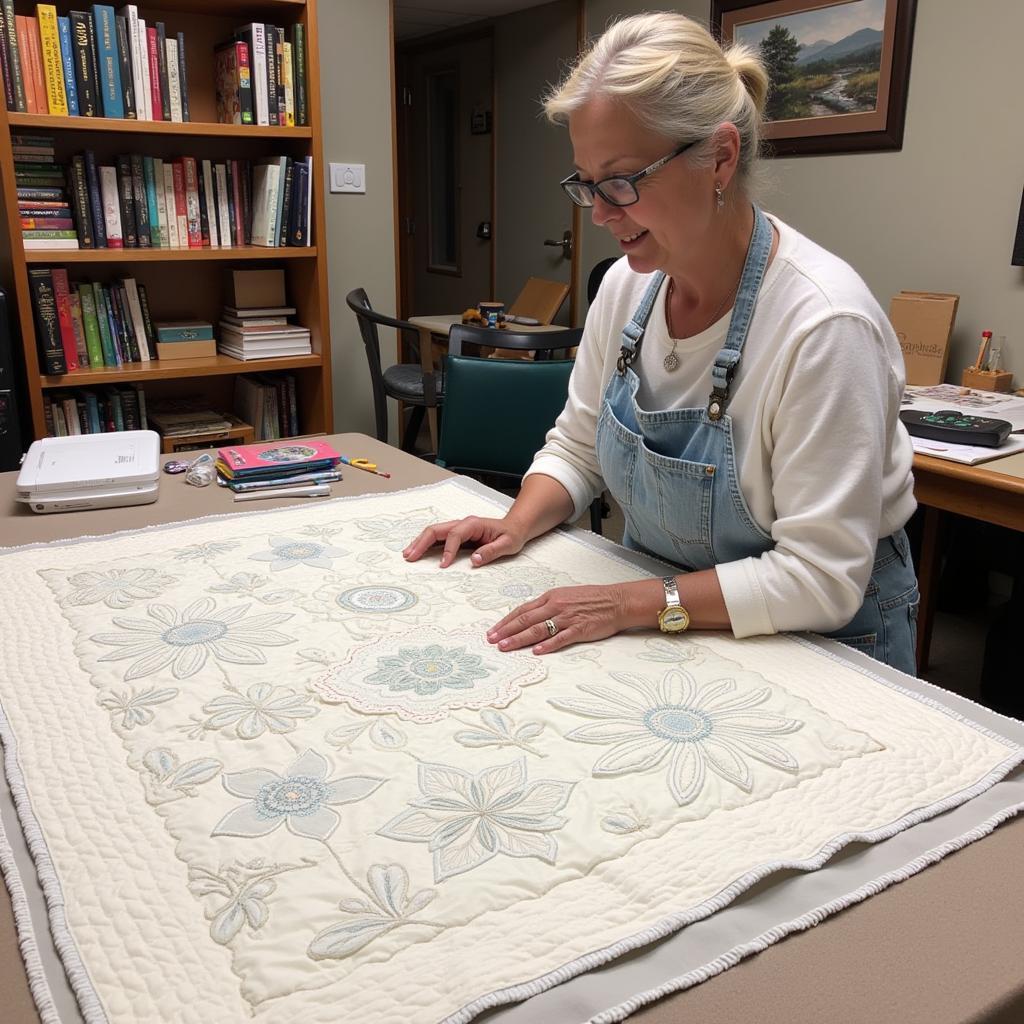 Experienced quilter working on a large quilt project