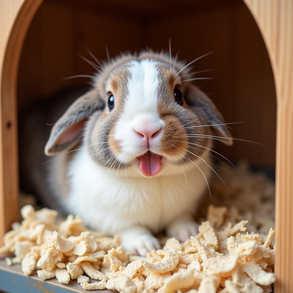 Happy Rabbit Resting in Dust-Free Bedding