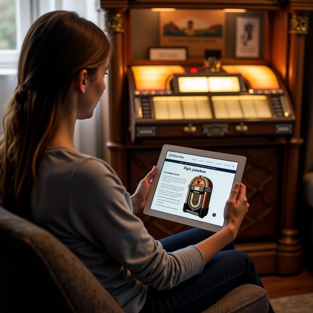 Person reading a jukebox manual on a tablet