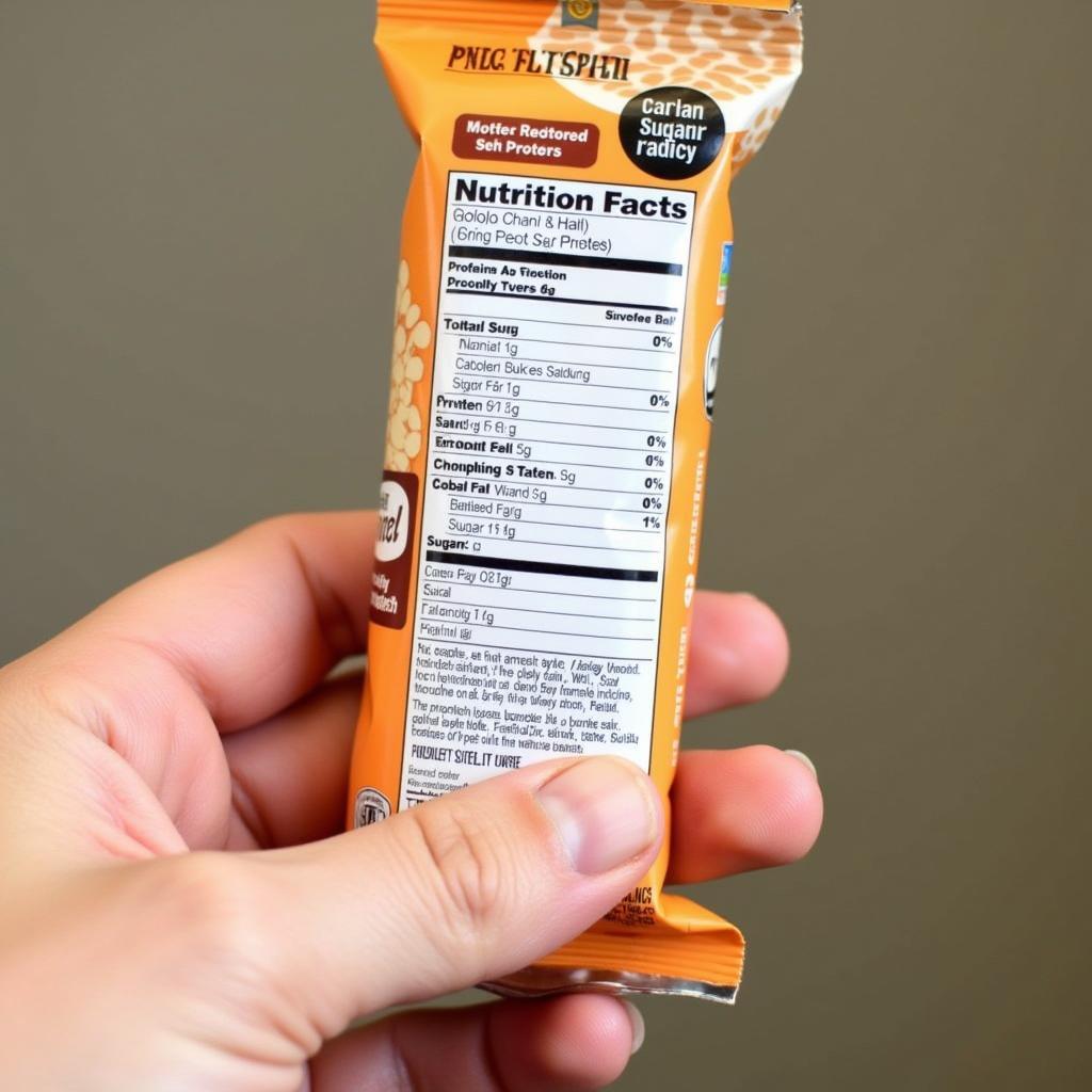 Examining Nutrition Label on a Protein Bar