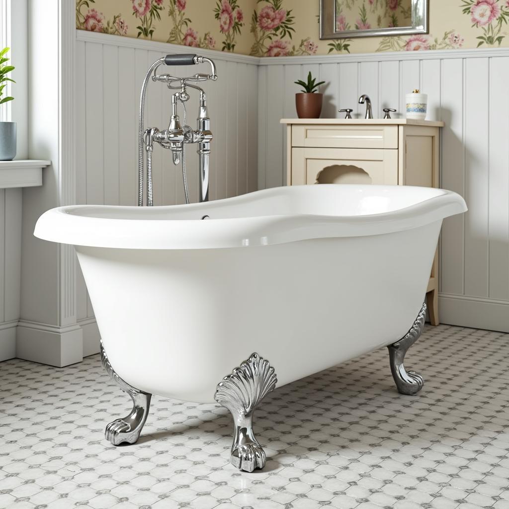 Rectangle clawfoot tub in a vintage bathroom