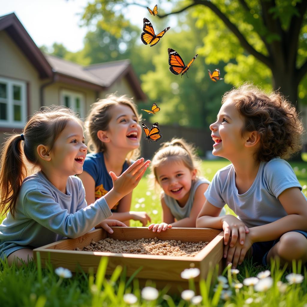 Children Releasing Butterflies in the Schoolyard