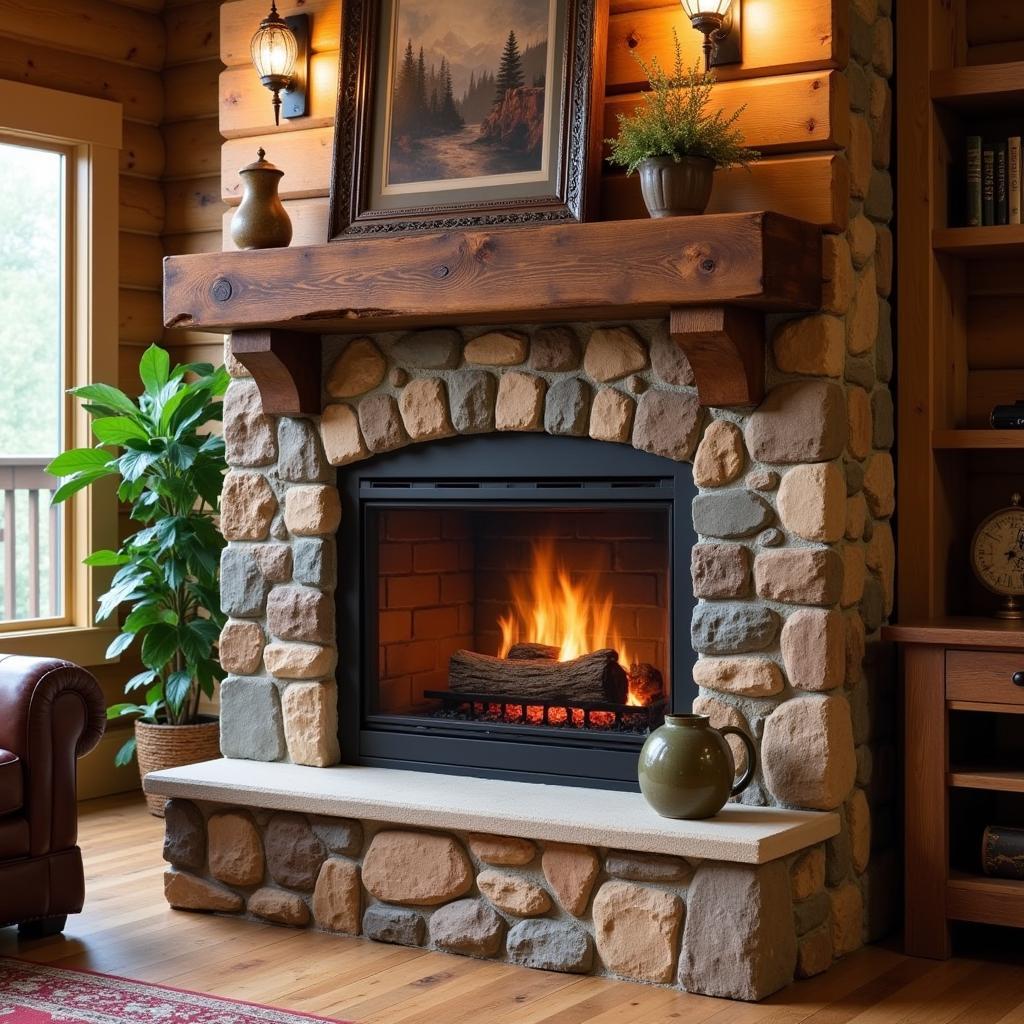 Charming Rustic Free Standing Gas Fireplace