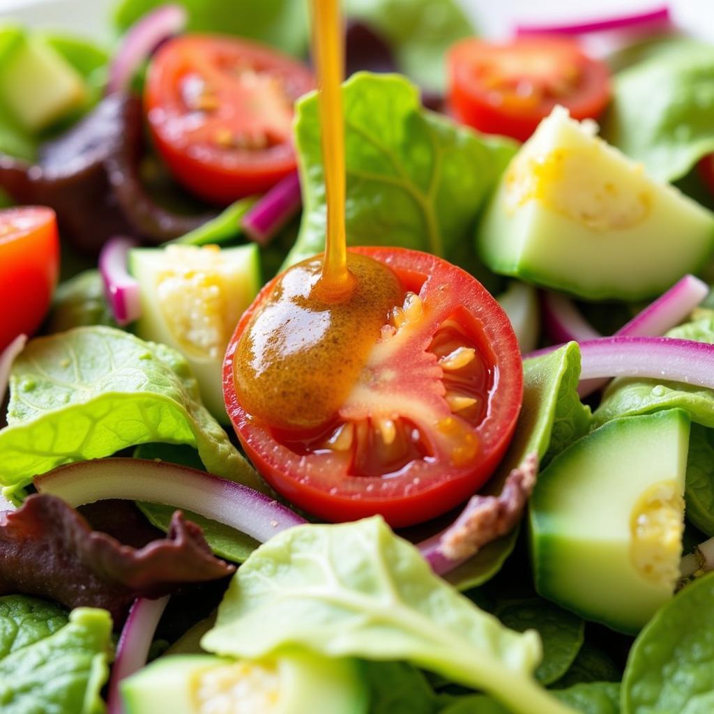 a vibrant salad tossed with homemade gluten-free Italian dressing