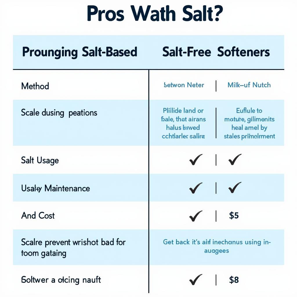 Comparison Table of Salt-Based vs Salt-Free Water Softeners