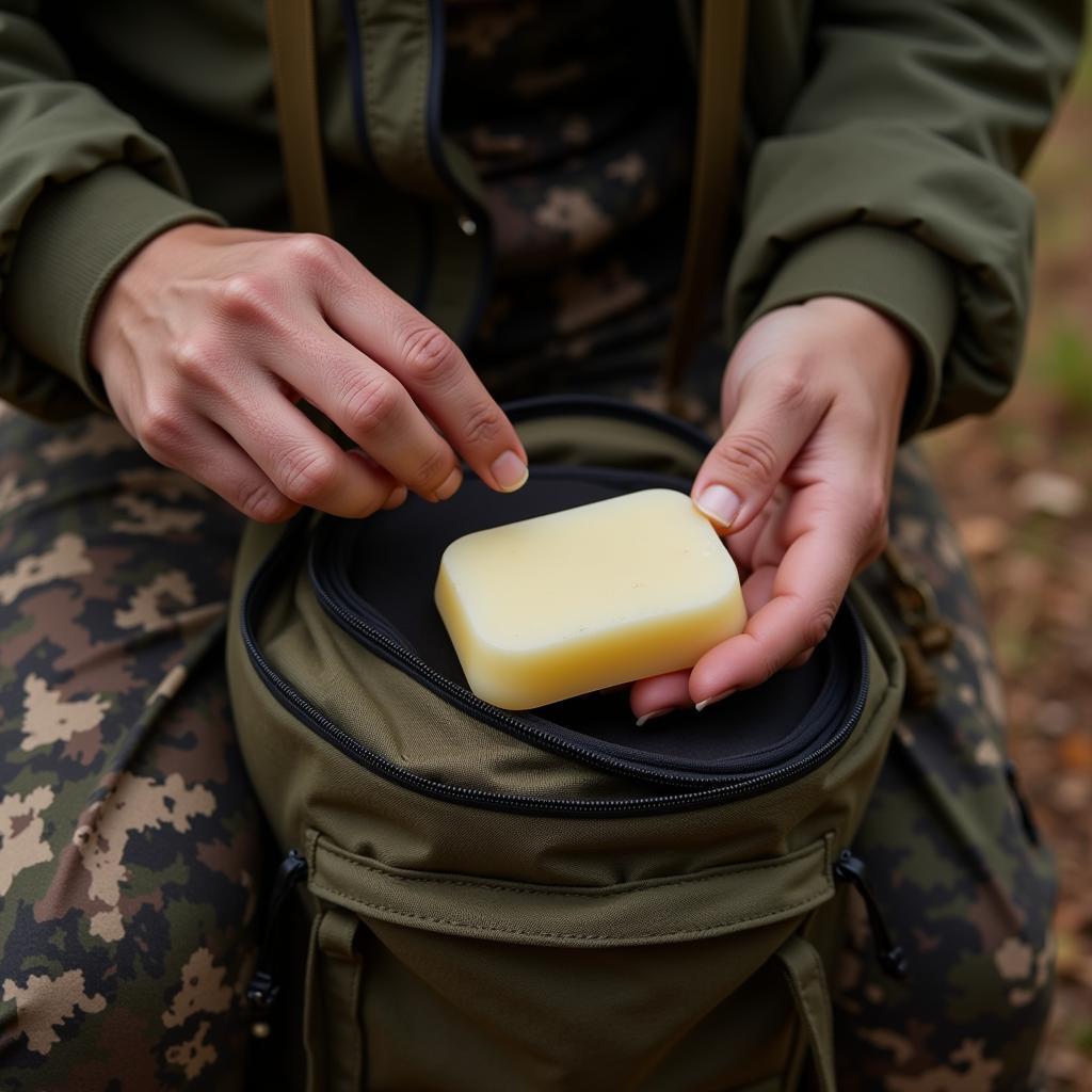 Hunter packing scent-free soap with hunting gear