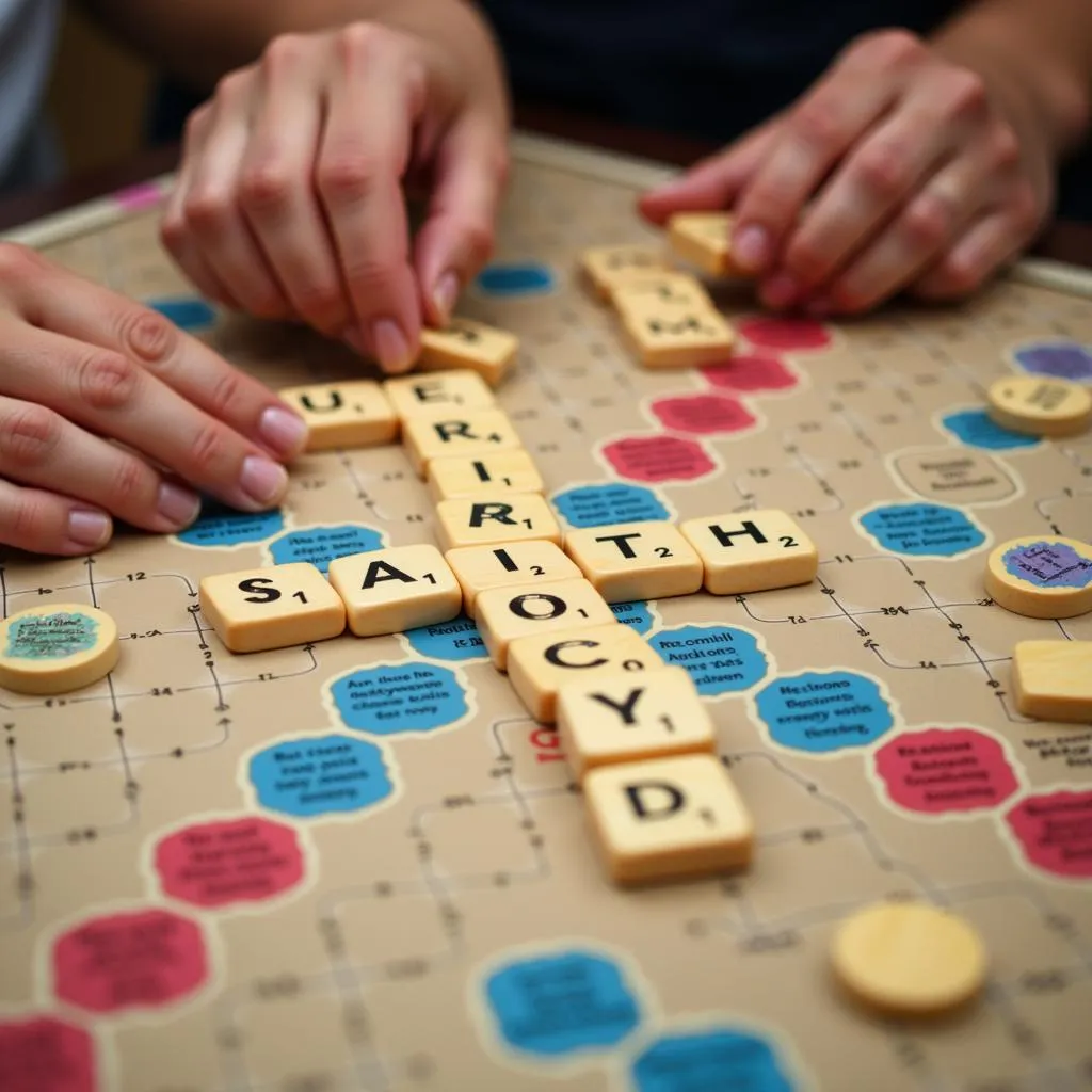 Scrabble Board Game with Tiles and Players