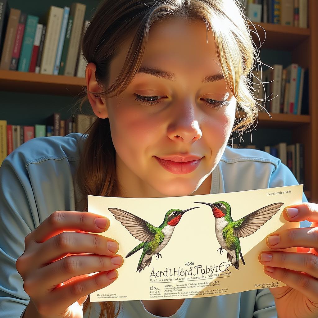 A person examining different stained glass hummingbird patterns, considering factors like skill level and design complexity.