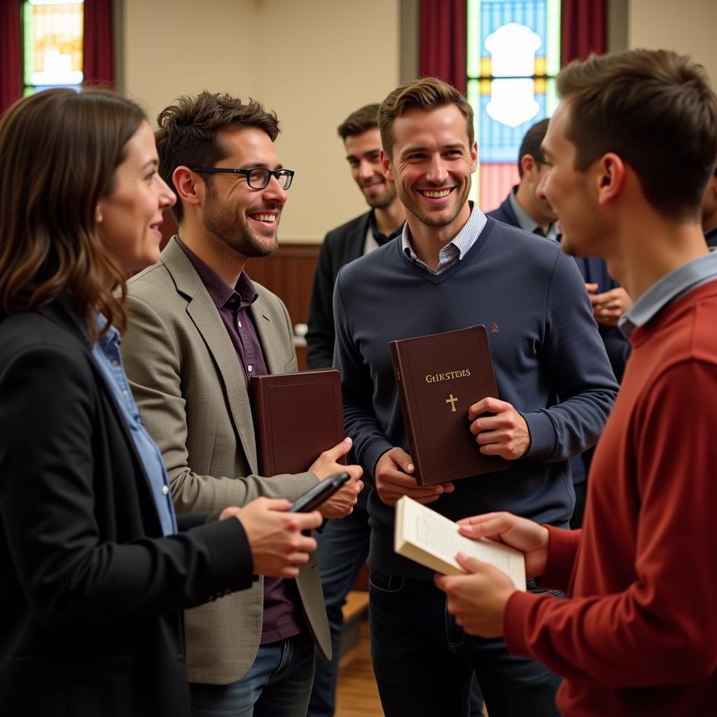 Seminary students volunteering in a church