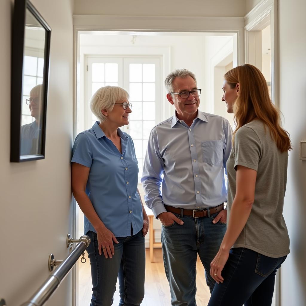 Senior couple discussing grab bar installation with contractor