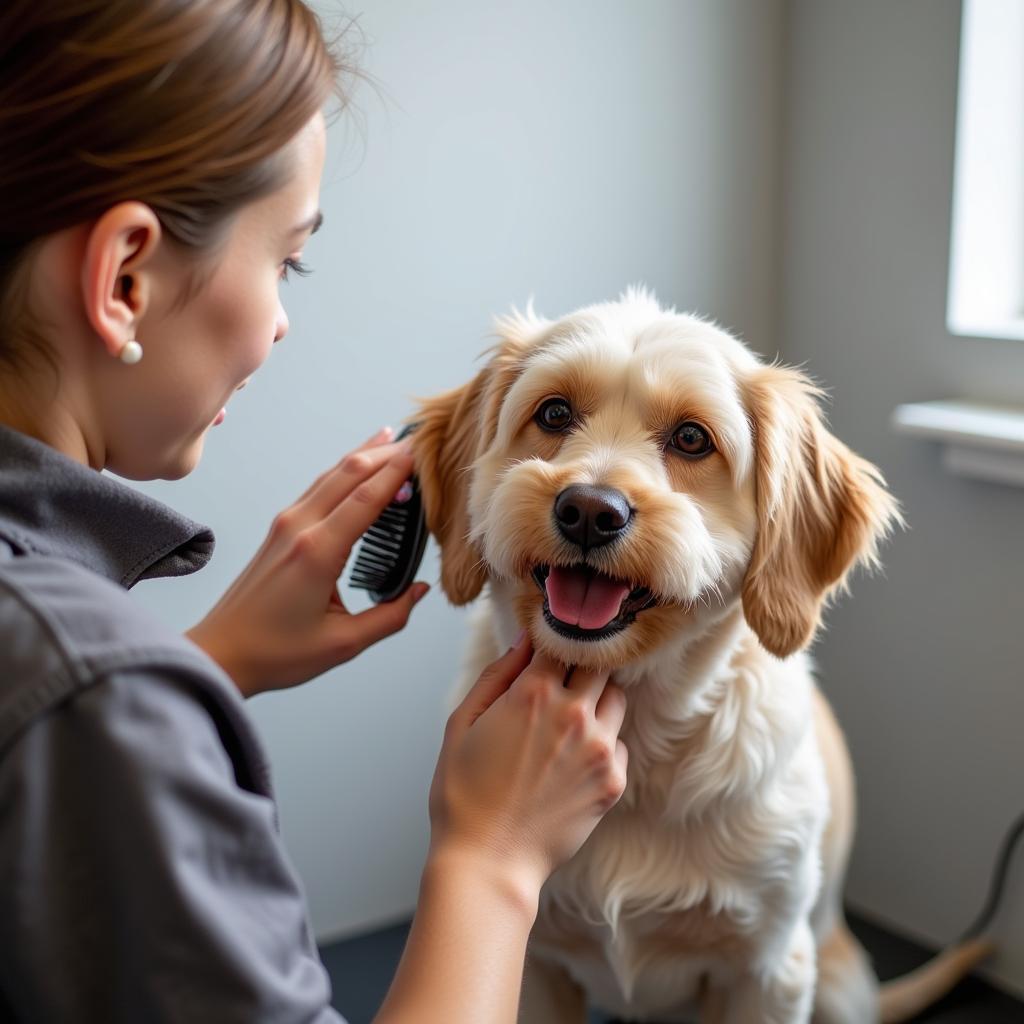 Senior Dog Getting Groomed