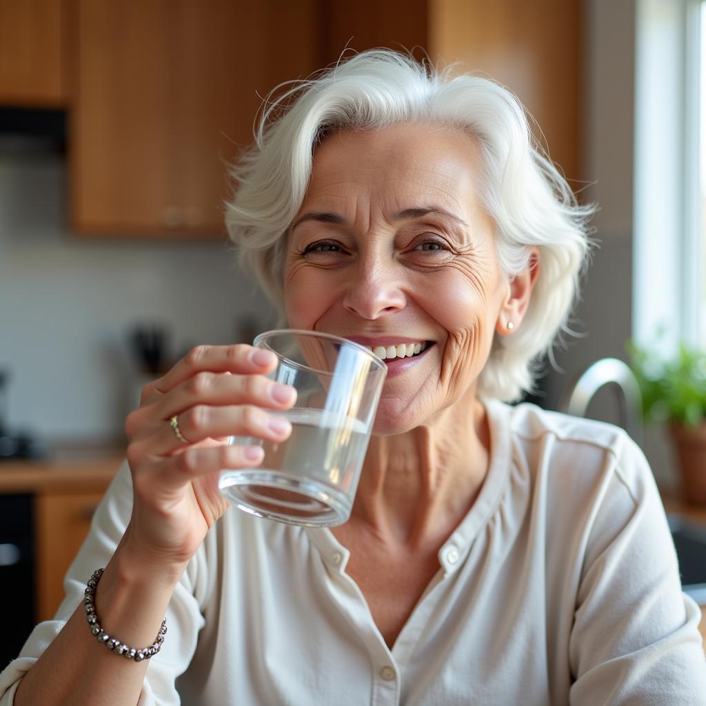 Senior enjoying a glass of water