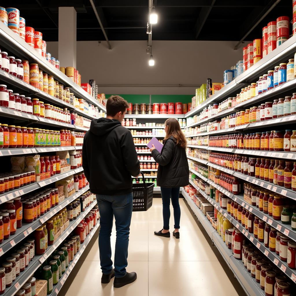 A person browsing the pickled beet aisle in a grocery store