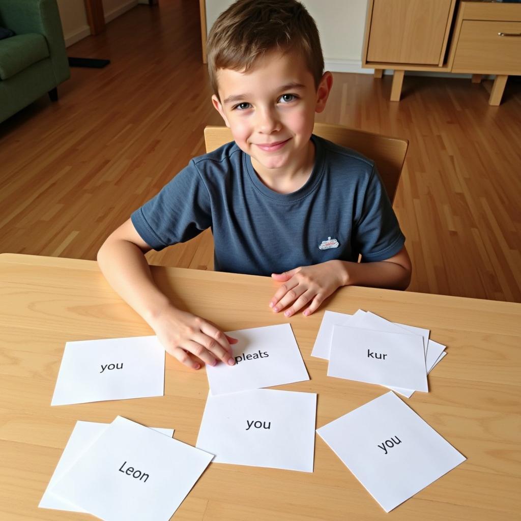 Child engaging in a Sight Word Sentence Building activity.