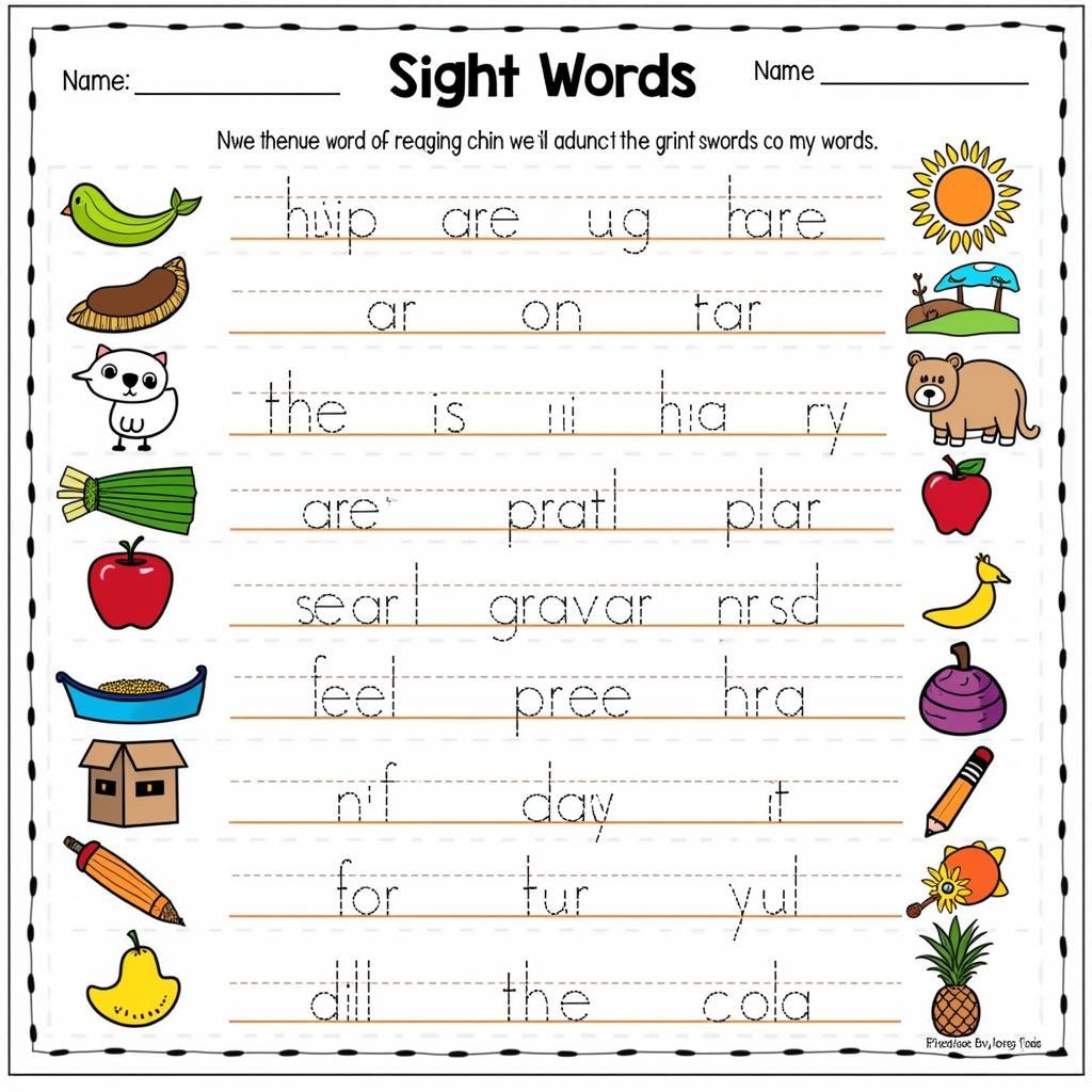 Example of a sight word worksheet