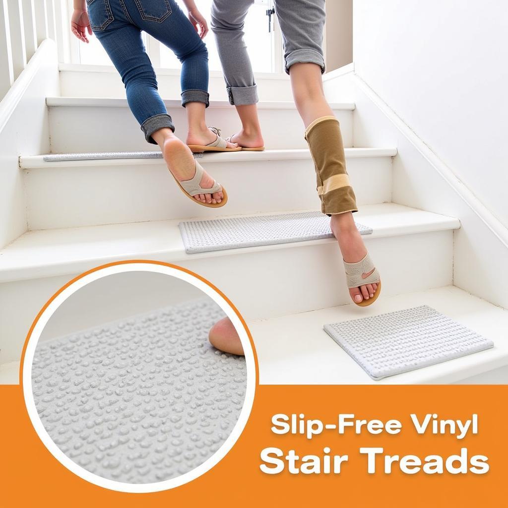 Children Safely Climbing Stairs with Slip-Free Treads