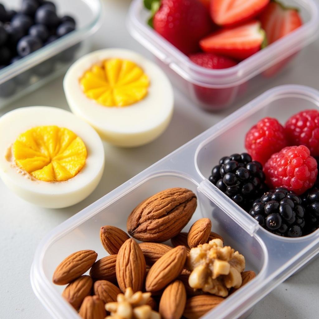 Snack Prep Containers with Hard-Boiled Eggs, Nuts, and Berries