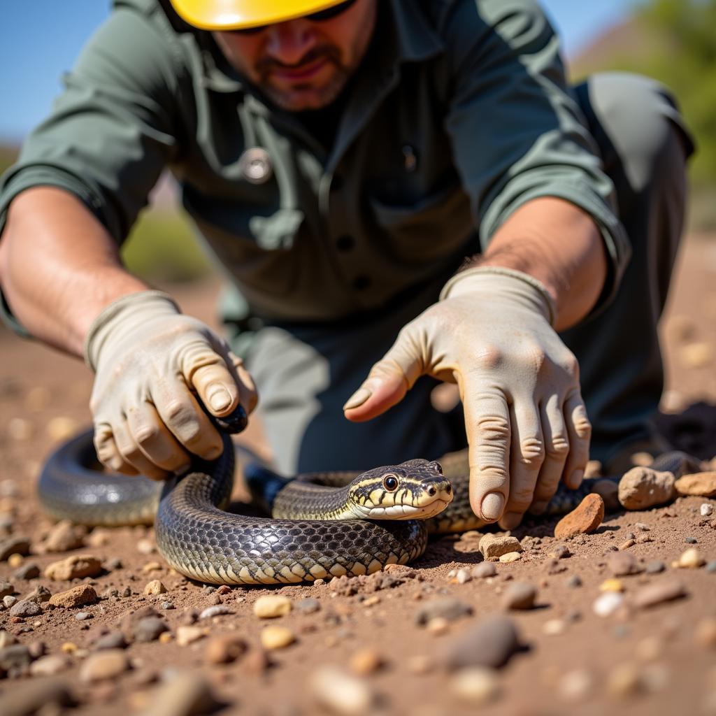 Expert handling a snake in Tucson 