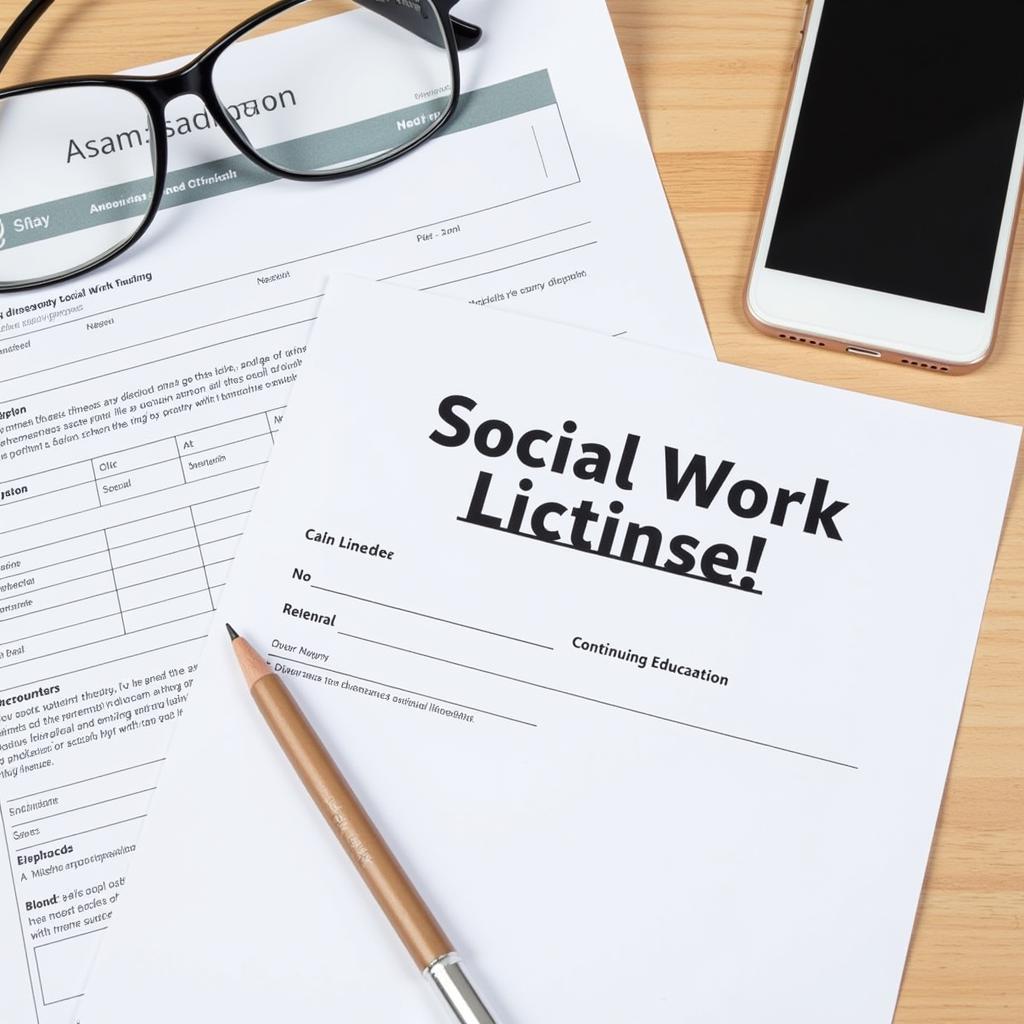 Close-up of social work license and renewal application