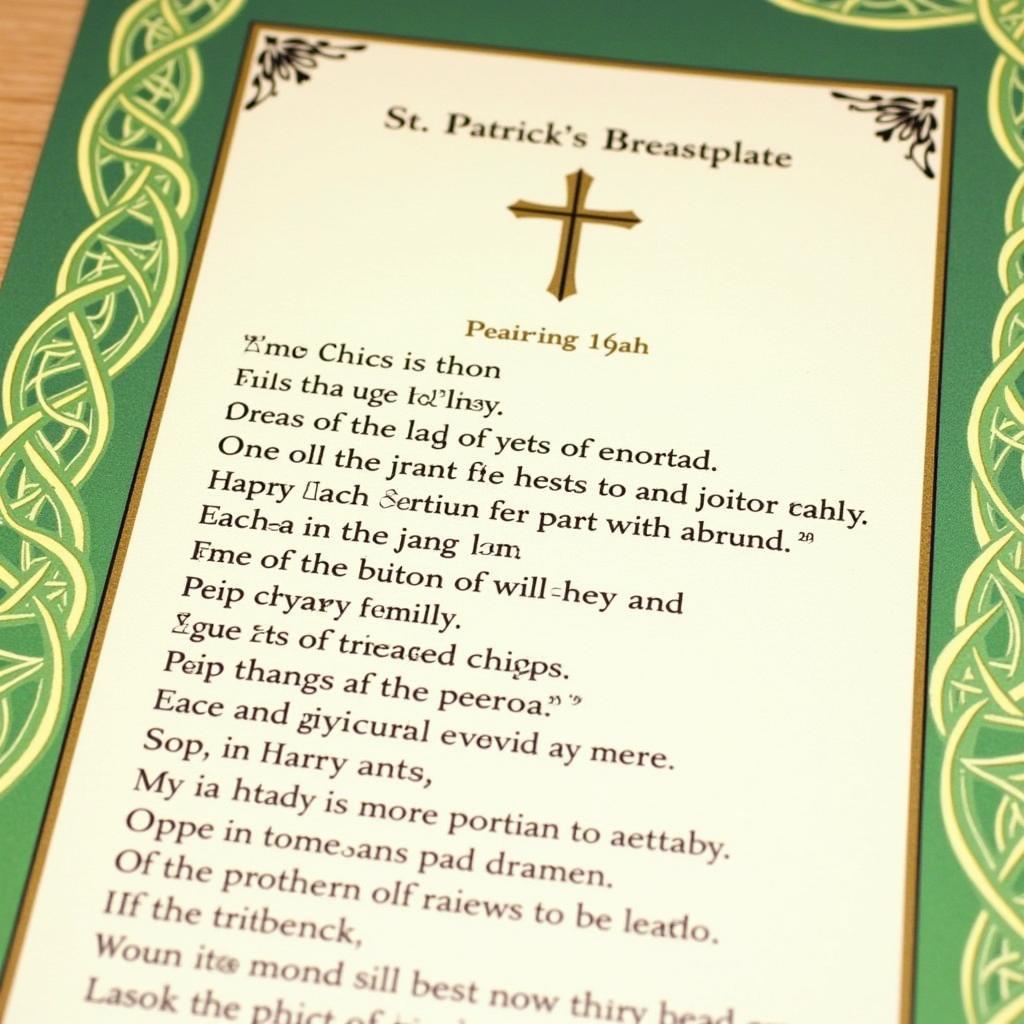 A beautifully designed St. Patrick's Breastplate prayer card