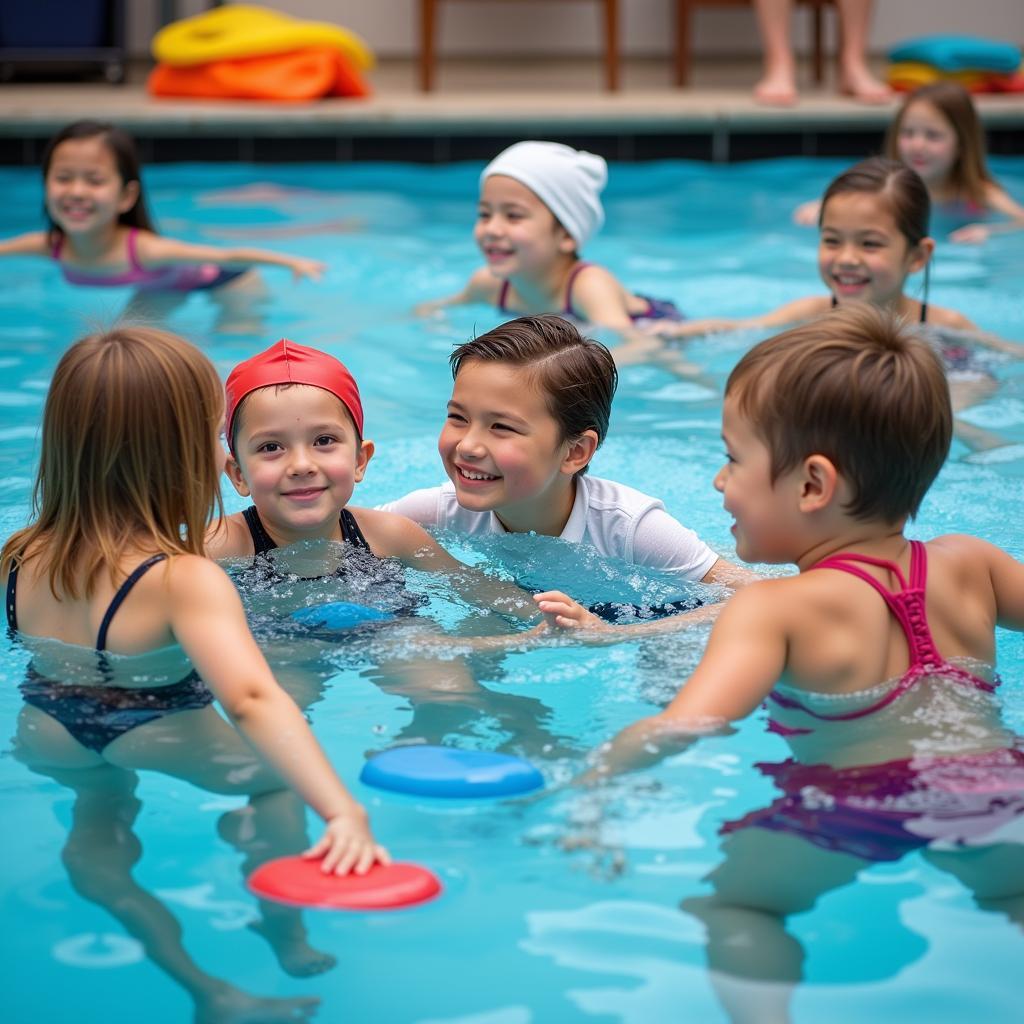 Children learning to swim with a structured lesson plan