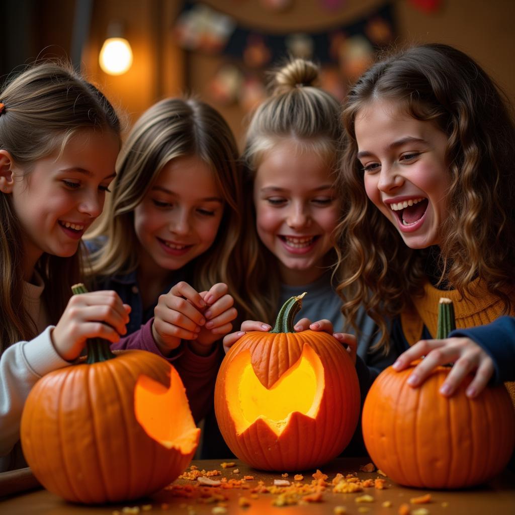 Students Carving Pumpkins