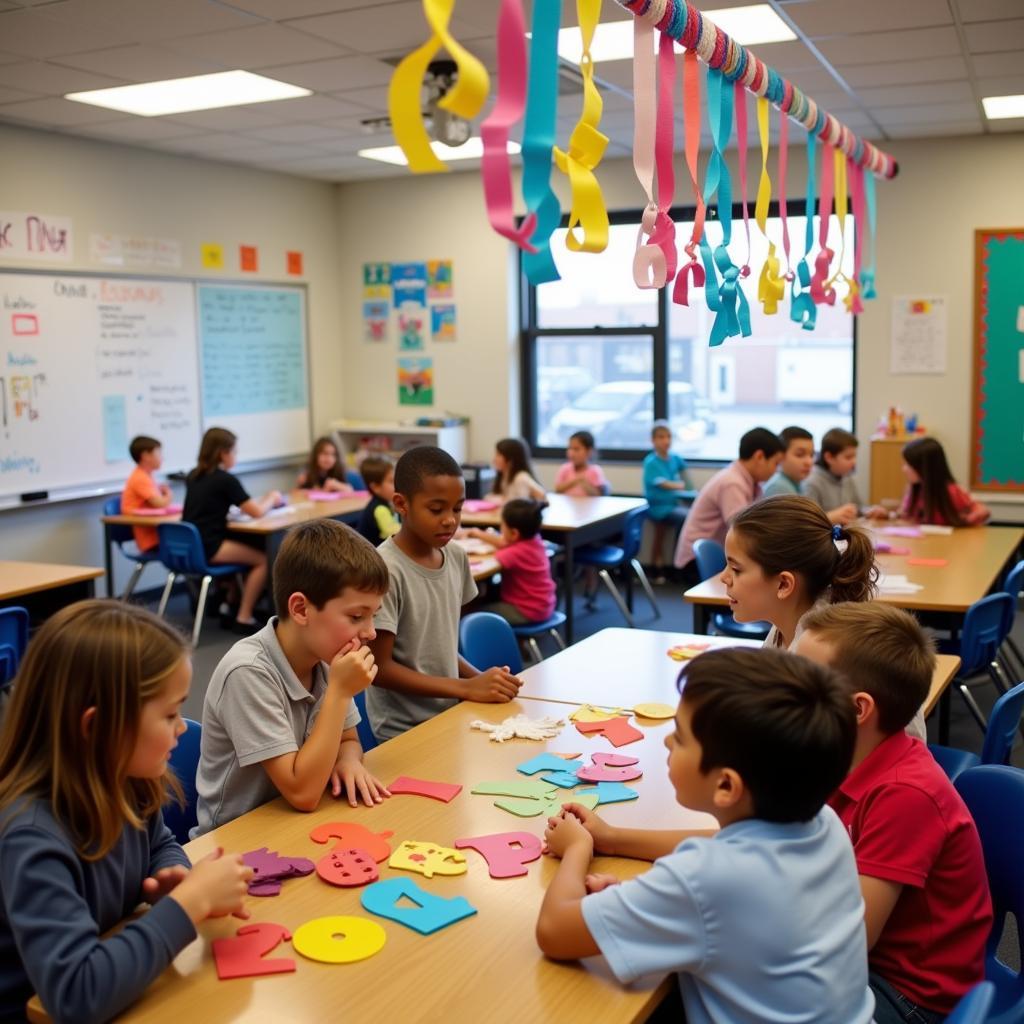 Students Decorating Classroom