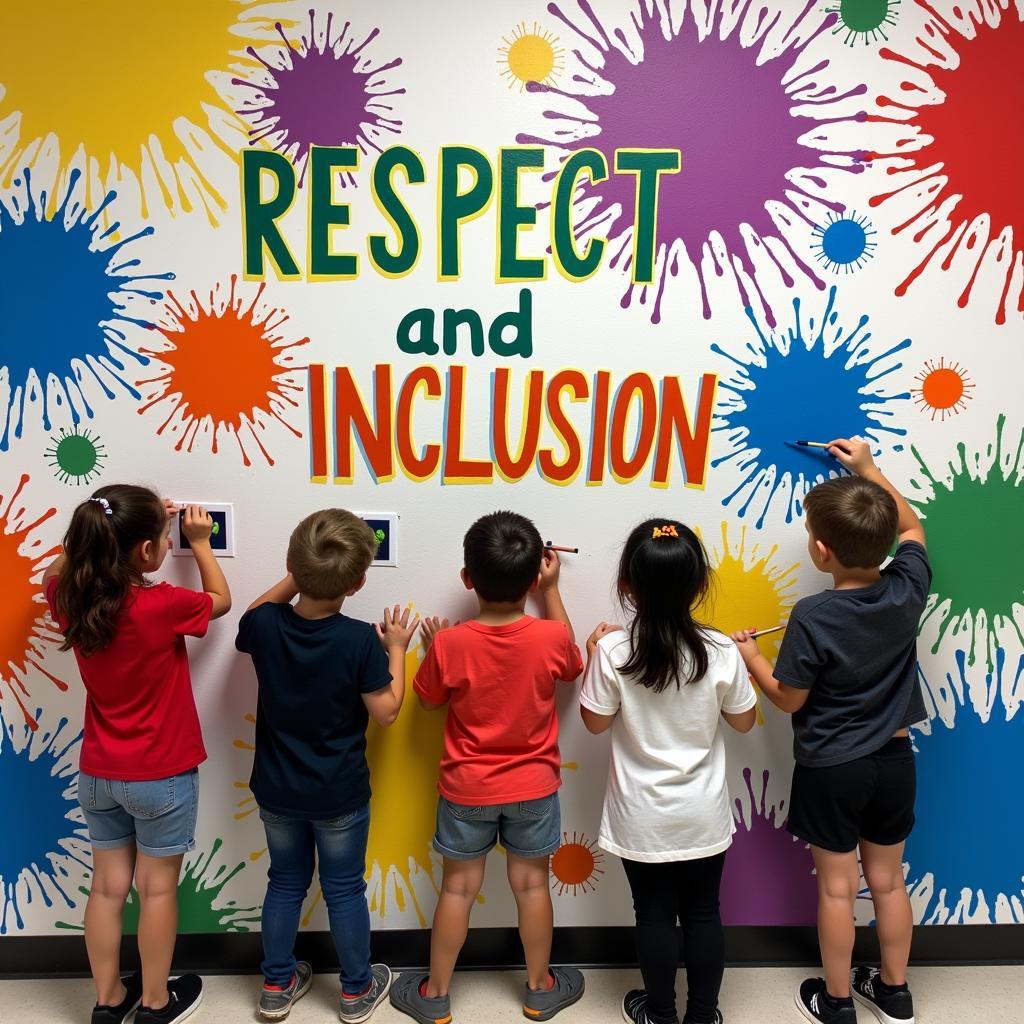 Students painting a mural promoting kindness