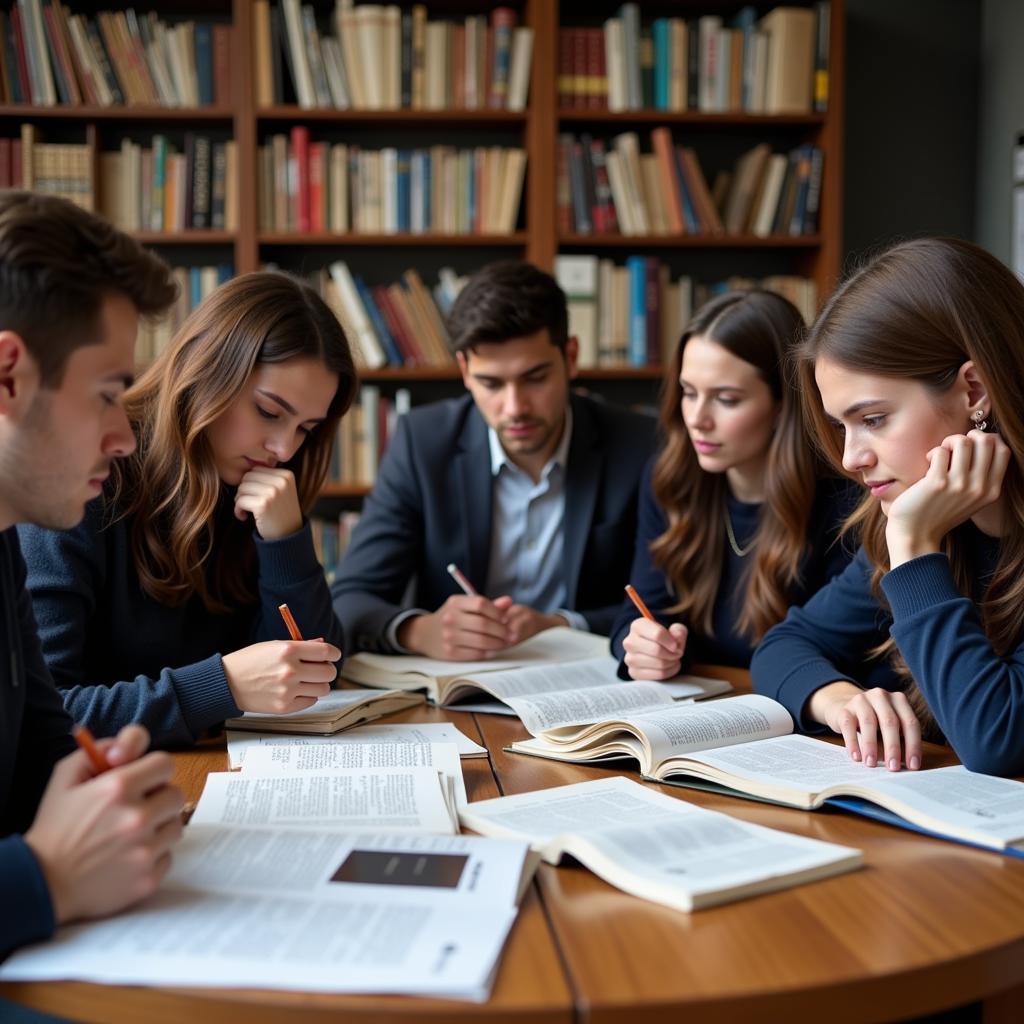 Students engaged in research on Middle Eastern politics