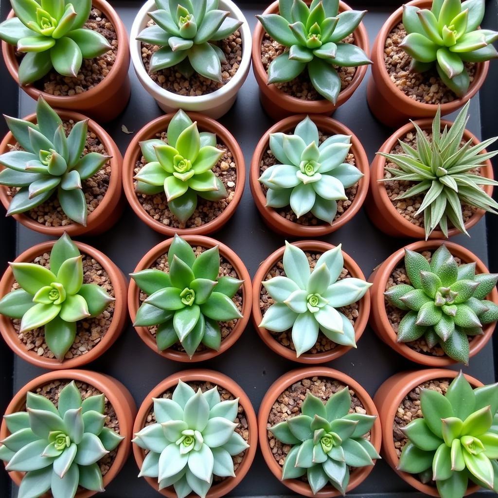 Assortment of succulents in decorative pots ready for free shipping