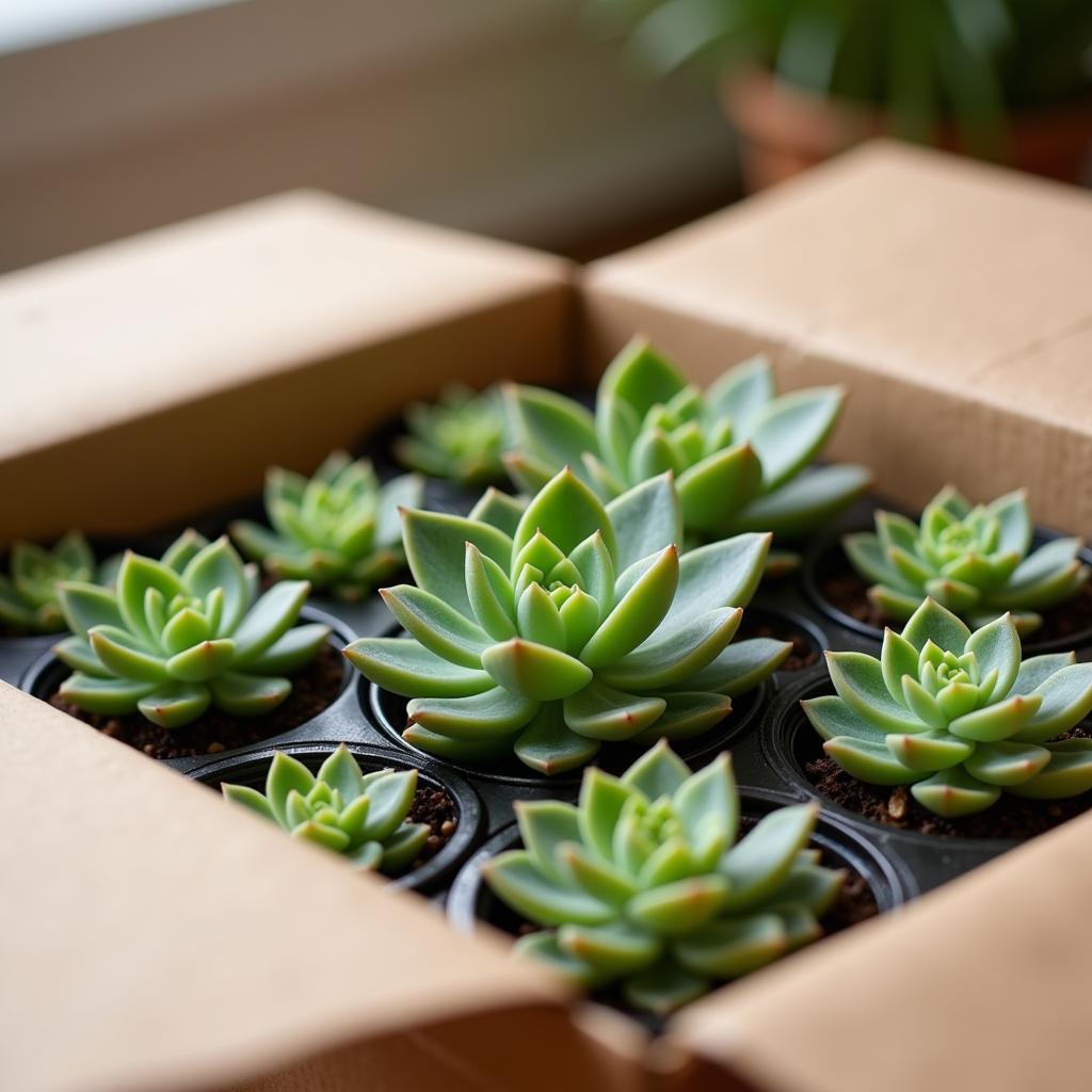 Carefully packaged succulents ready for safe and secure free shipping