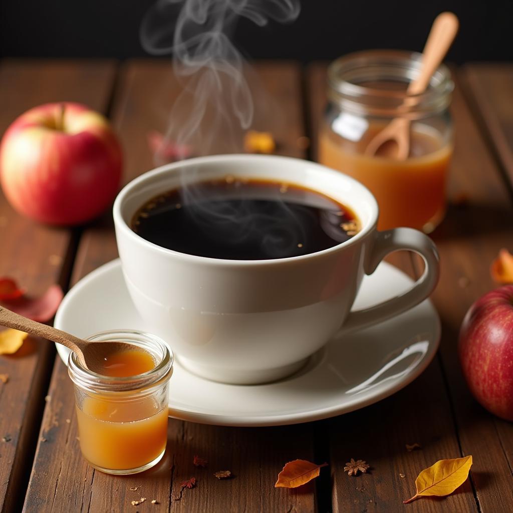 A cup of coffee with sugar free apple syrup